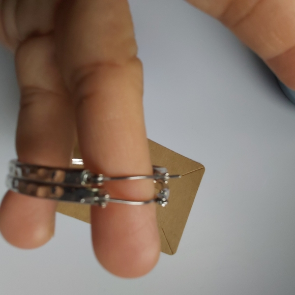 Polished hinged post round hoop earrings. See last pic for size - Picture 3 of 5